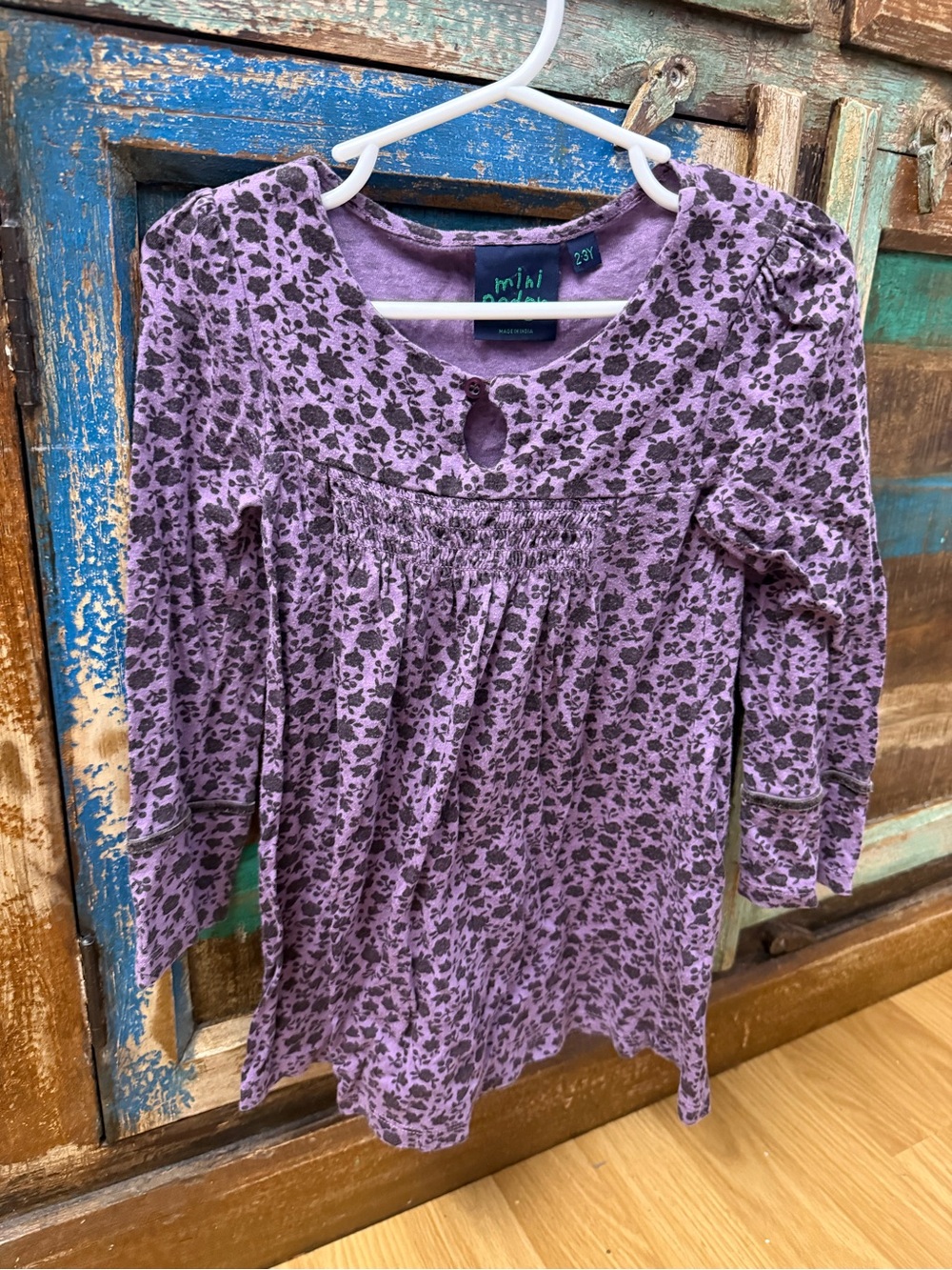 purple floral long sleeve girls dress